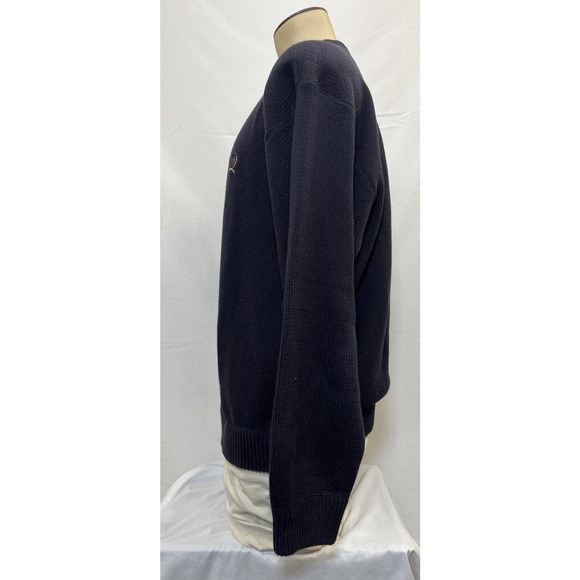 Tommy Hilfiger Vintage Navy Blue Rib Knit Pullover Sweater Mens Large Logo Chrty - Picture 2 of 15